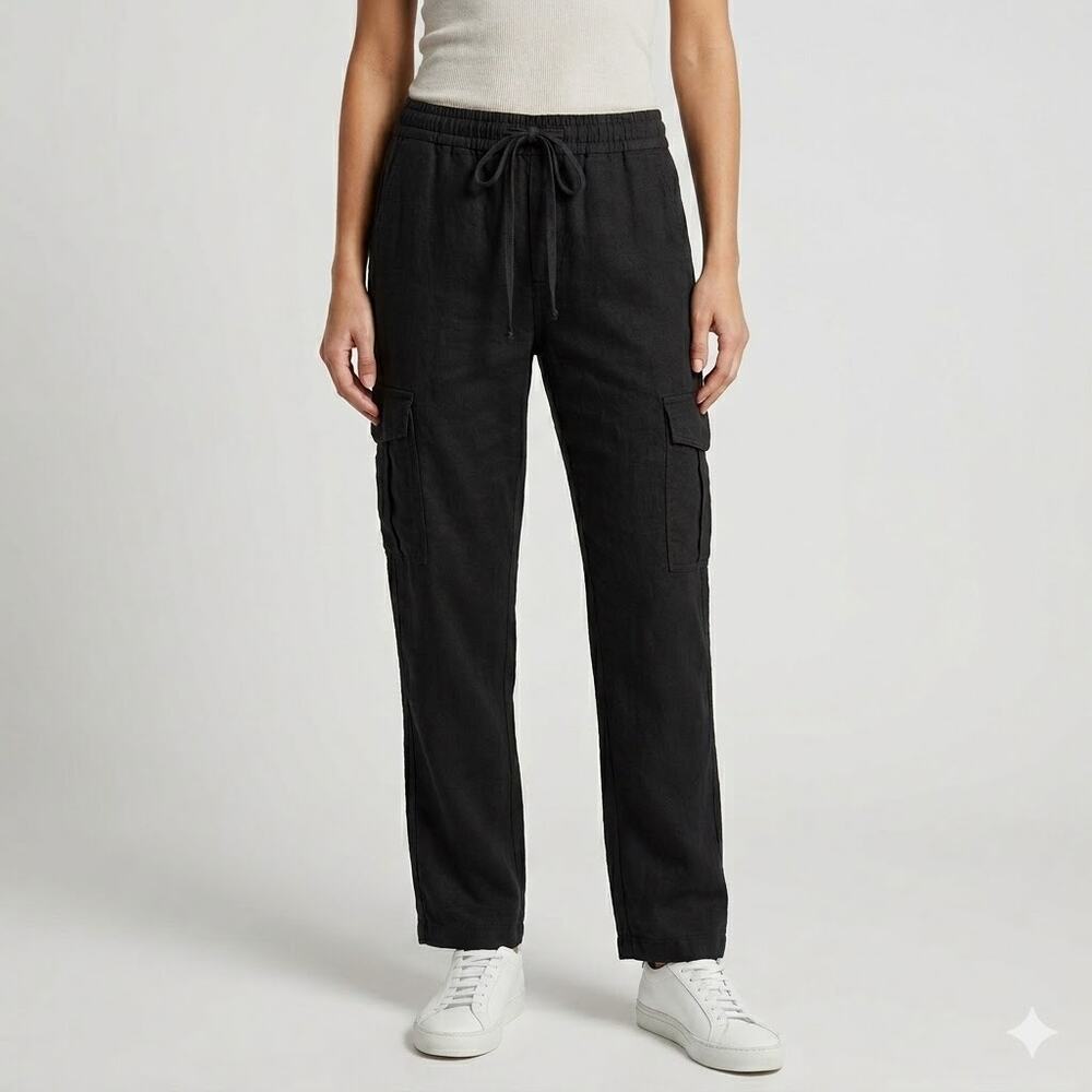 James Perse Pants Women's Sz 0 XS Black Cargo Jogger Elastic Waist Straight Leg